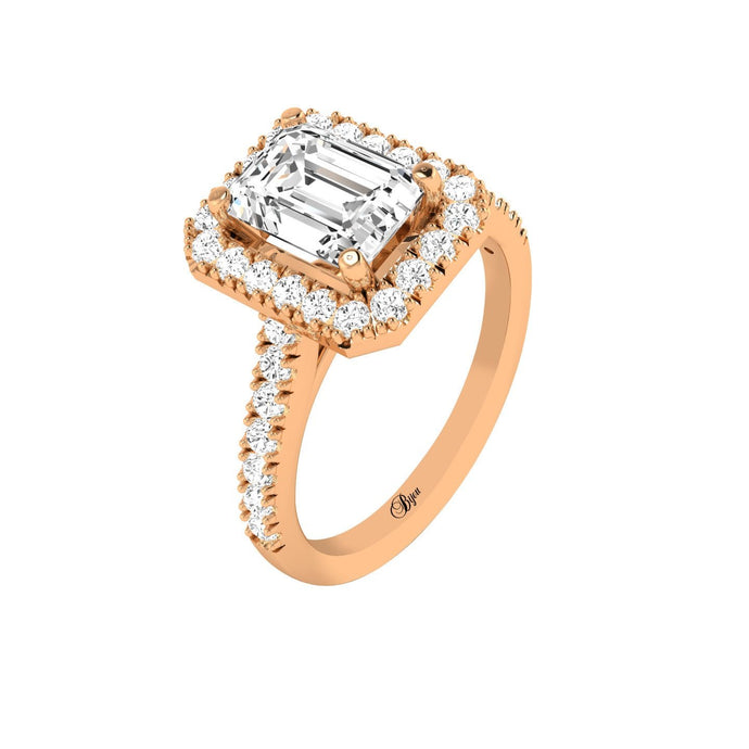 14 Karat Gold Emerald Cut Diamond Halo Engagement Ring