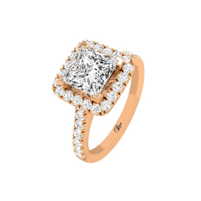 14 Karat Gold Princess Cut Diamond Halo Engagement Ring
