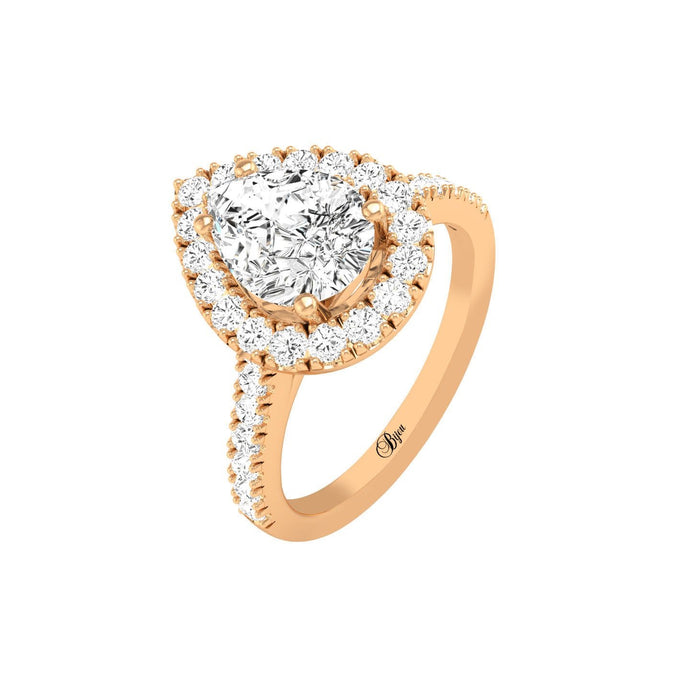 14 Karat Gold Pear Cut Diamond Halo Engagement Ring